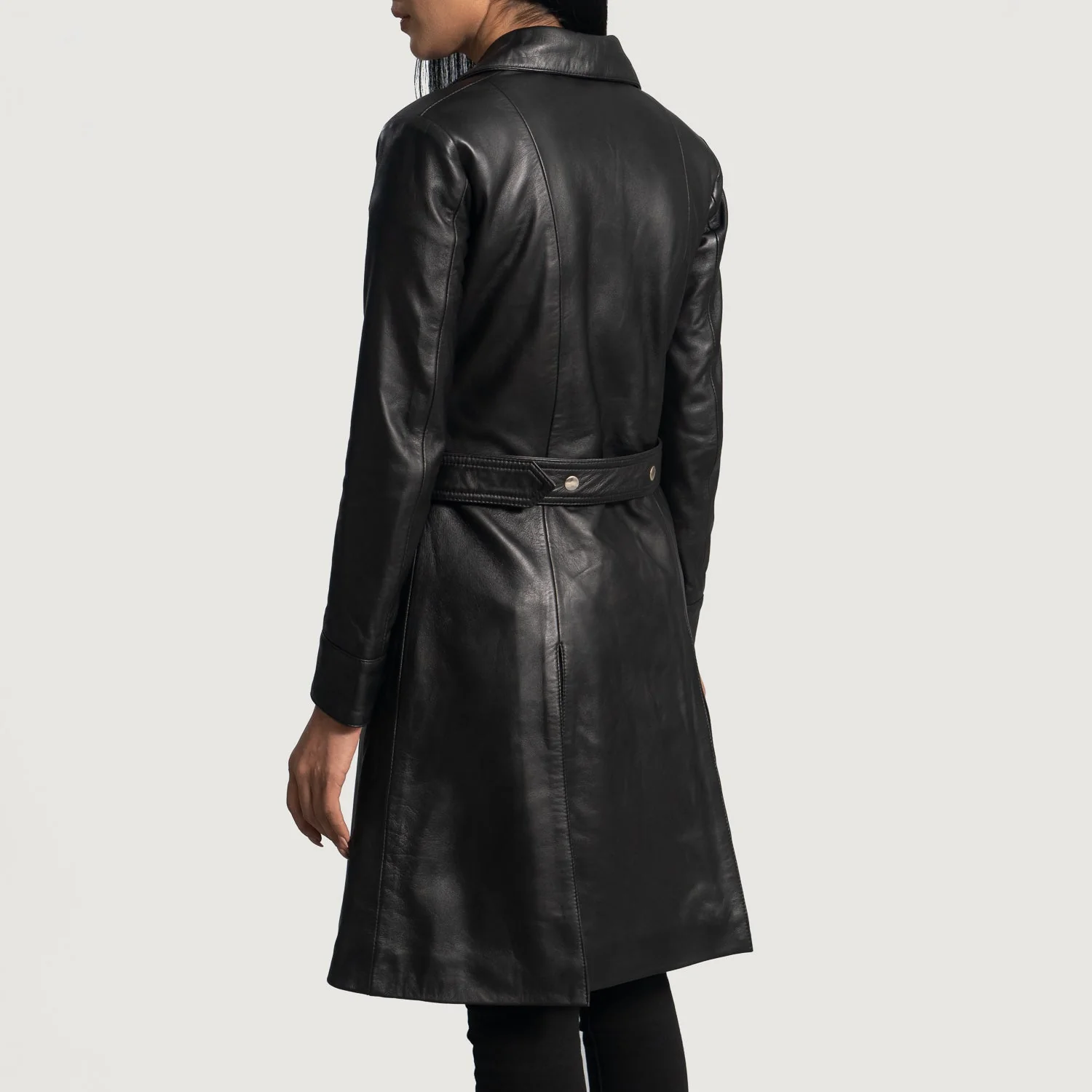 Women’s Black Real Leather Trench Coat | Elegant, Bold & Timeless