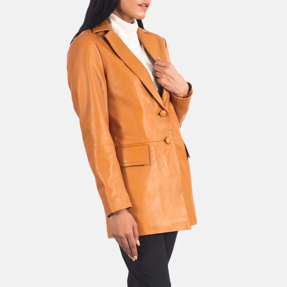 Women’s Tan Brown Real Leather Blazer | Elegant, Timeless & Chic