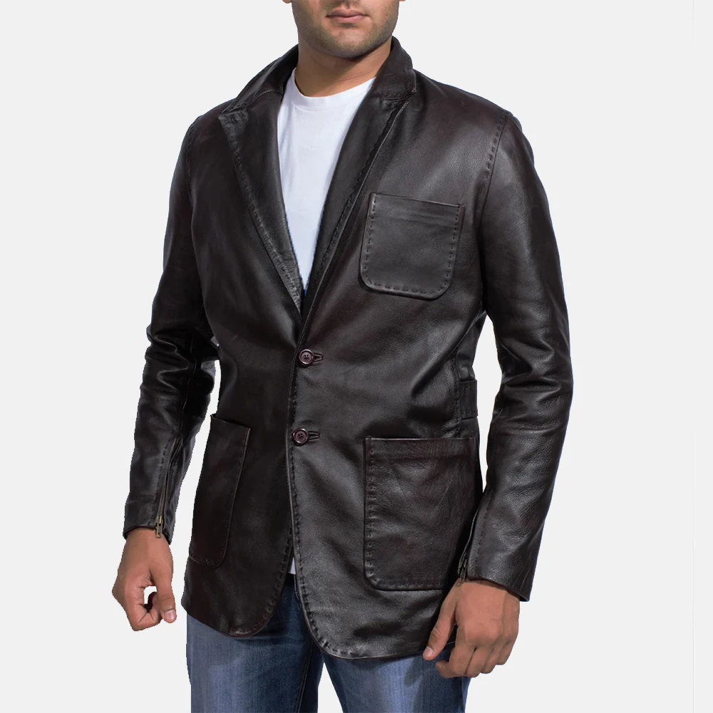 Wine Black Men’s Leather Blazer | Bold, Sleek & Modern Elegance