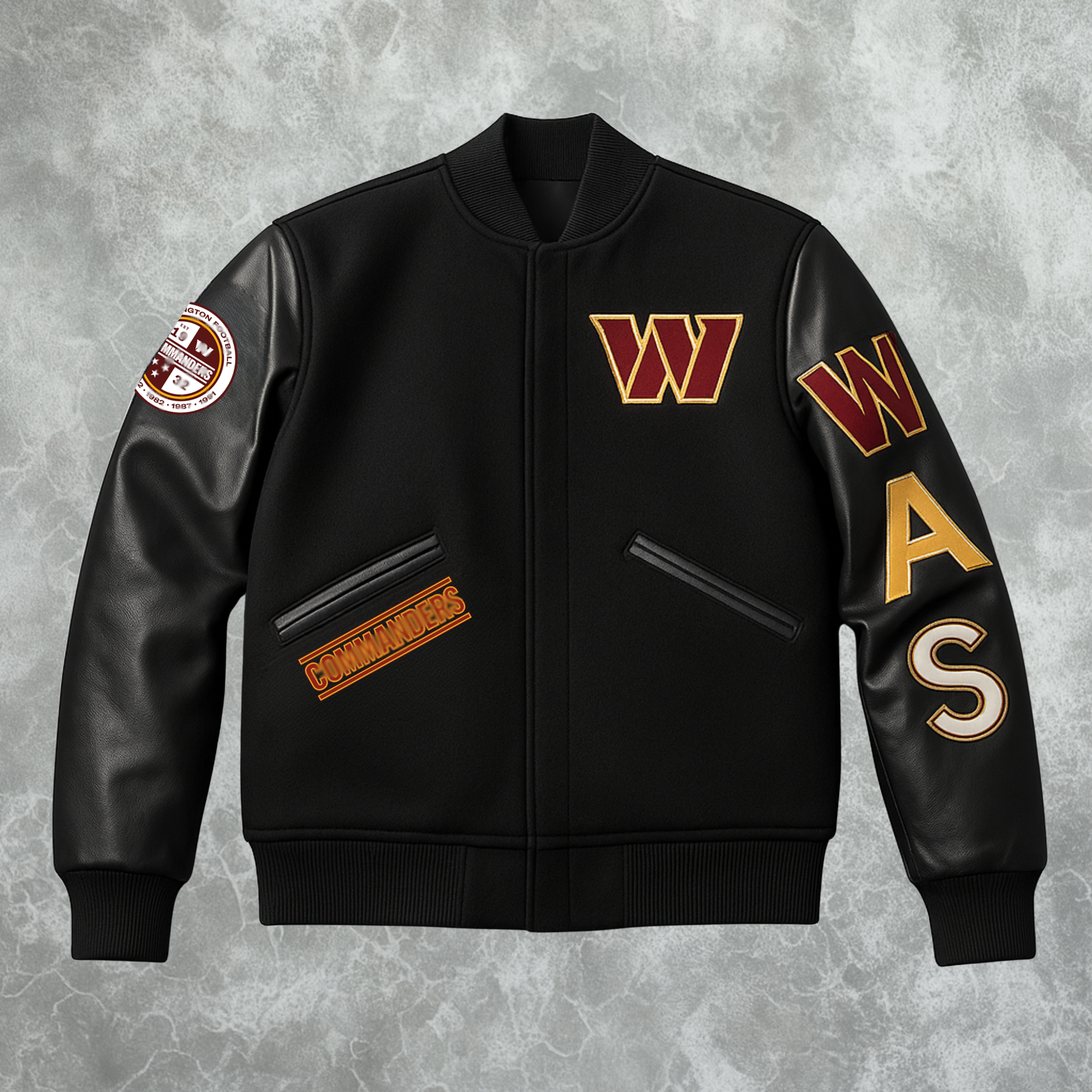  Washington Commanders Black Letterman Jacket For Women