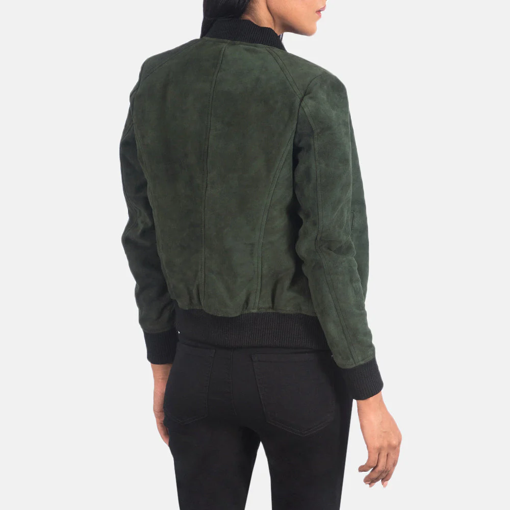 Bliss Women’s Green Suede Bomber Jacket | Chic, Cozy & Bold