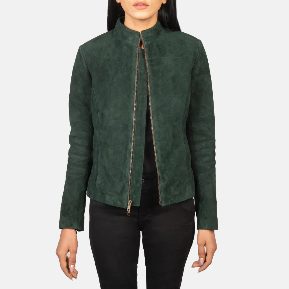 Rumella Supreme Green Women Suede Biker Jacket