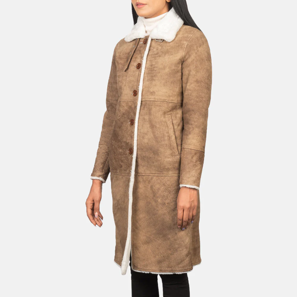 Women’s Shearling Brown Long Real Leather Coat | Luxurious, Warm & Timeless Elegance