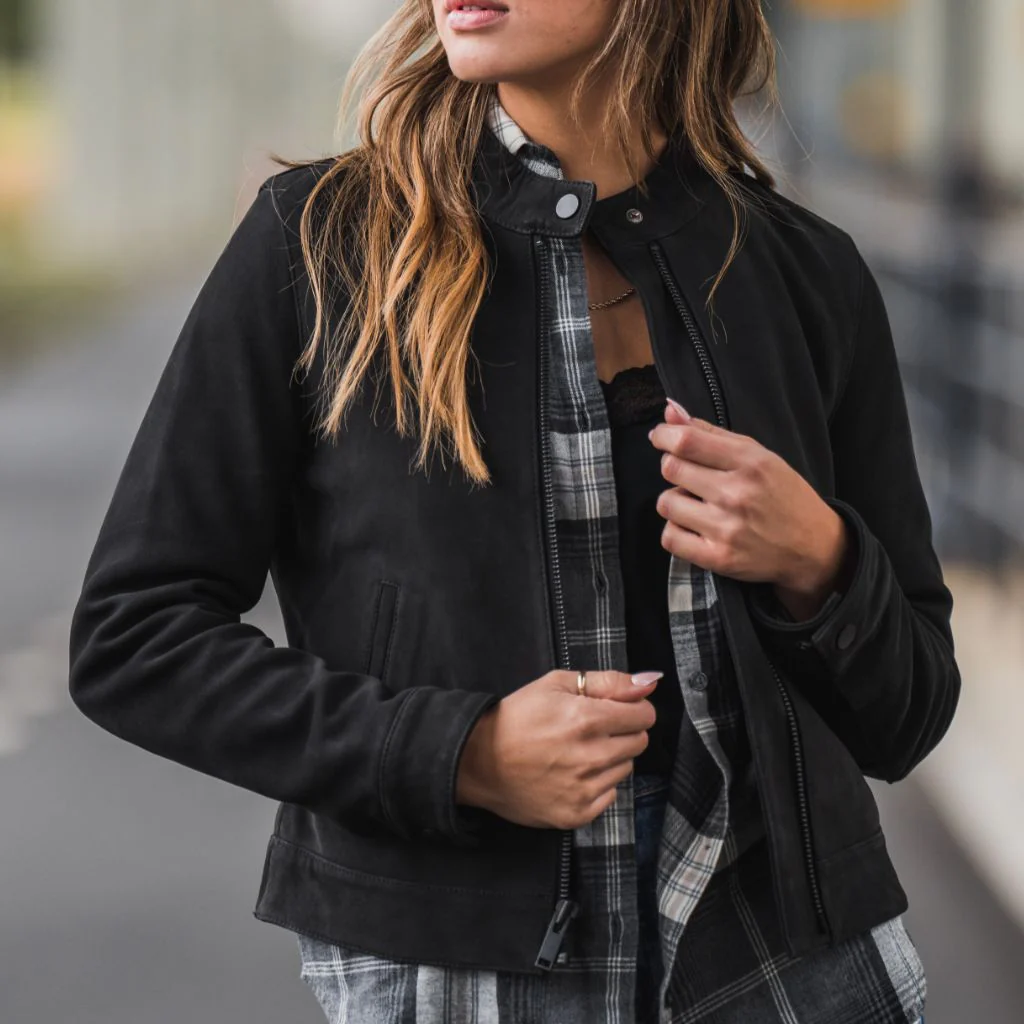 Women’s Suede Leather Racer Jacket | Luxe, Bold & Timelessly Crafted