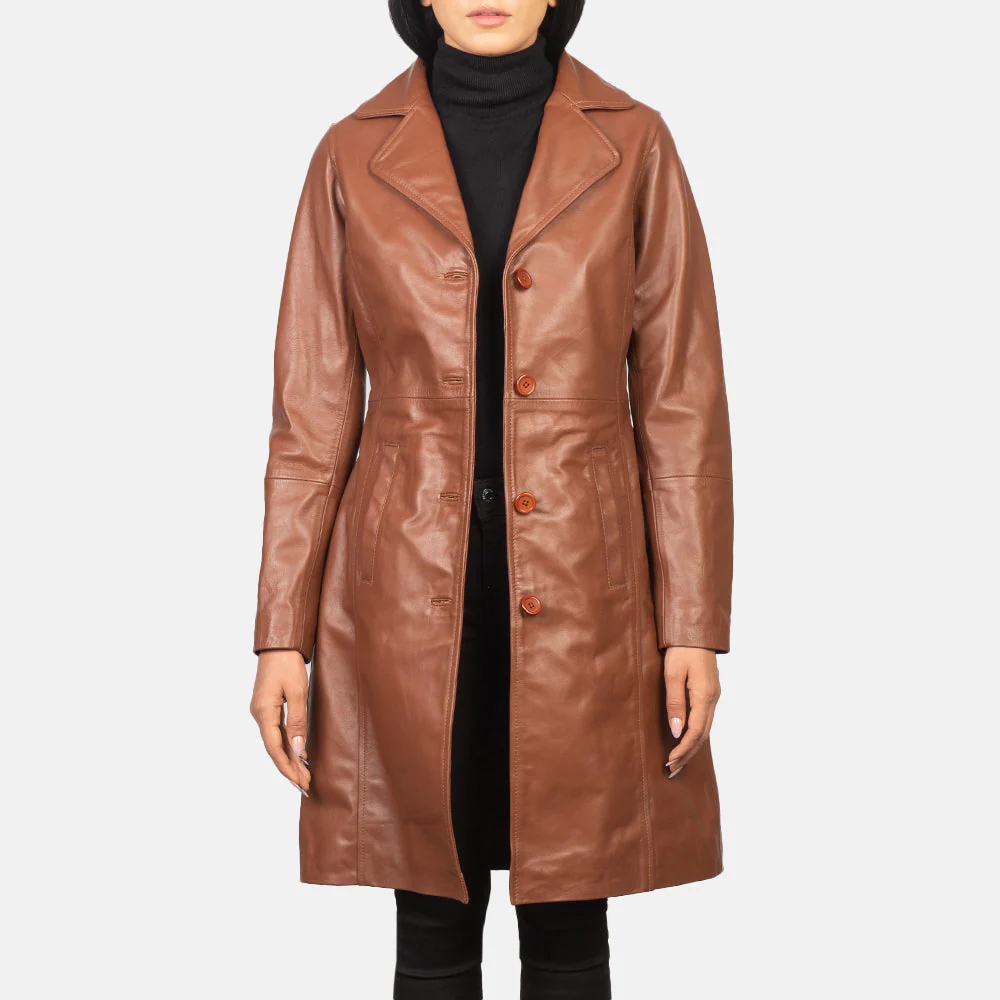 Women’s Brown Real Leather Single-Breasted Coat | Timeless, Elegant & Refined