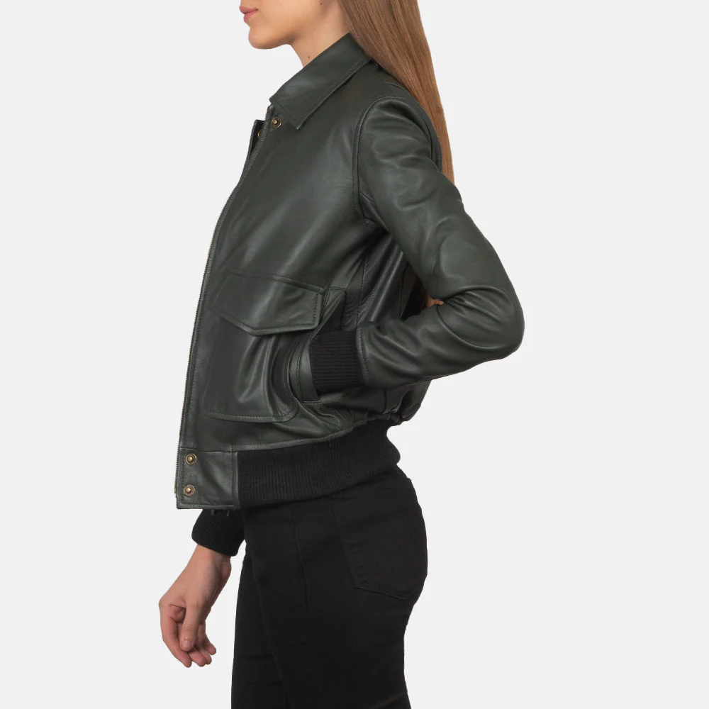 Westa Supreme A-2 Green Women Leather Bomber Jacket