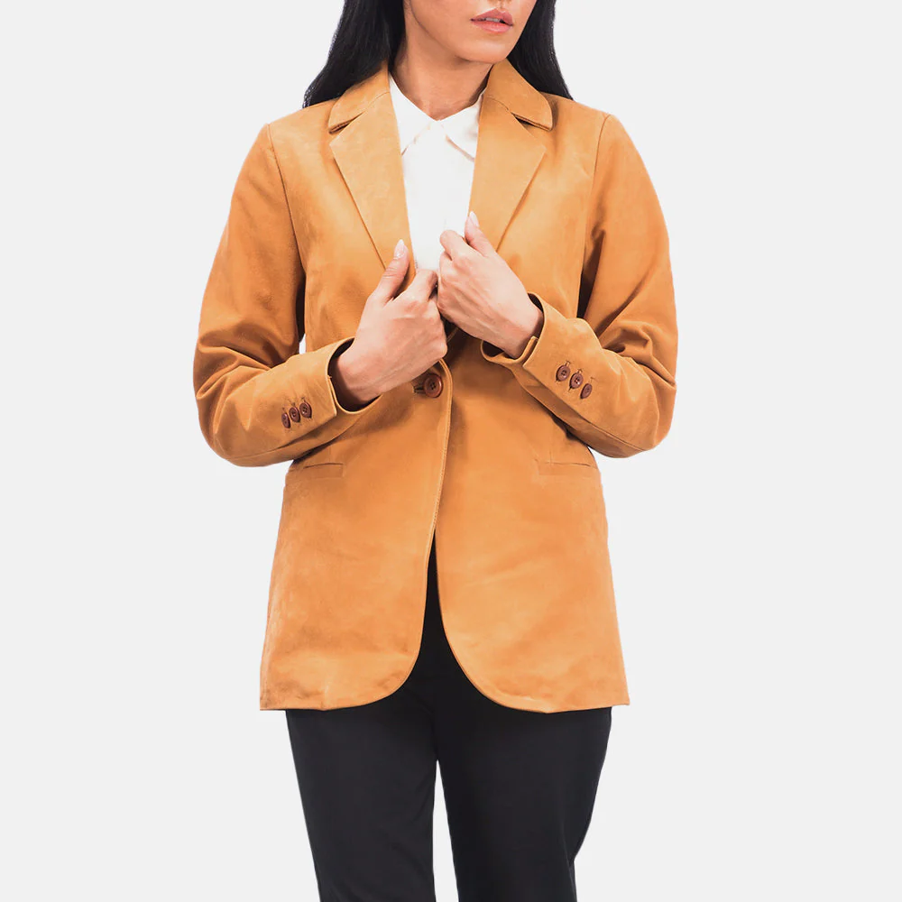 Women’s Brown Nubuck Leather Blazer | Sleek, Luxe & Timeless