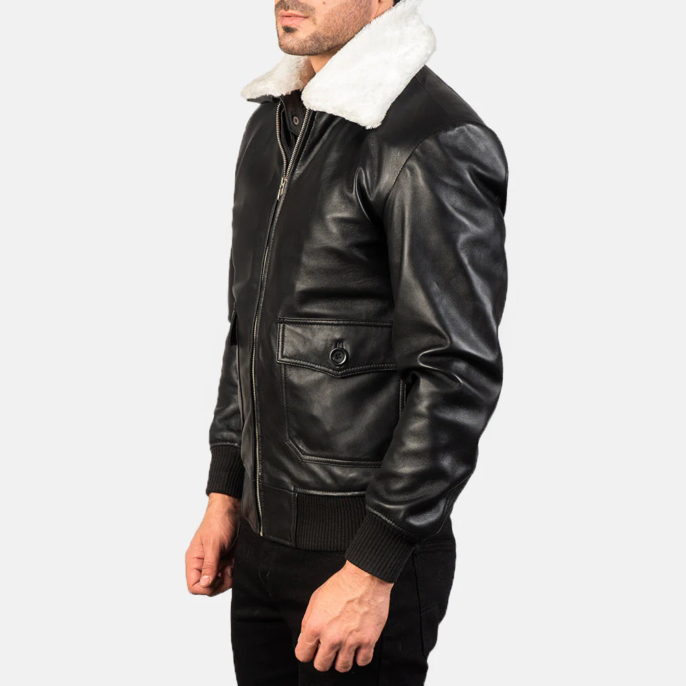 Men’s Black & White Real Leather Bomber Jacket | Bold, Stylish & Premium Quality