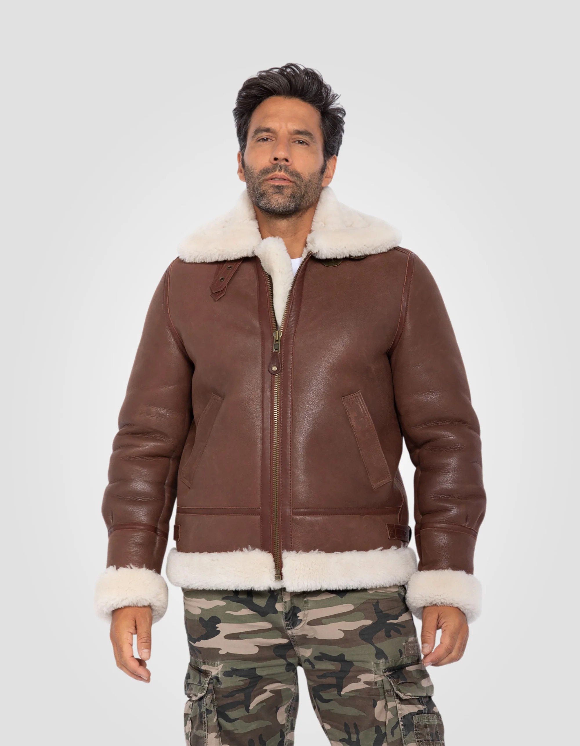 Premium B-3 Cognac Sheepskin Bomber Jacket