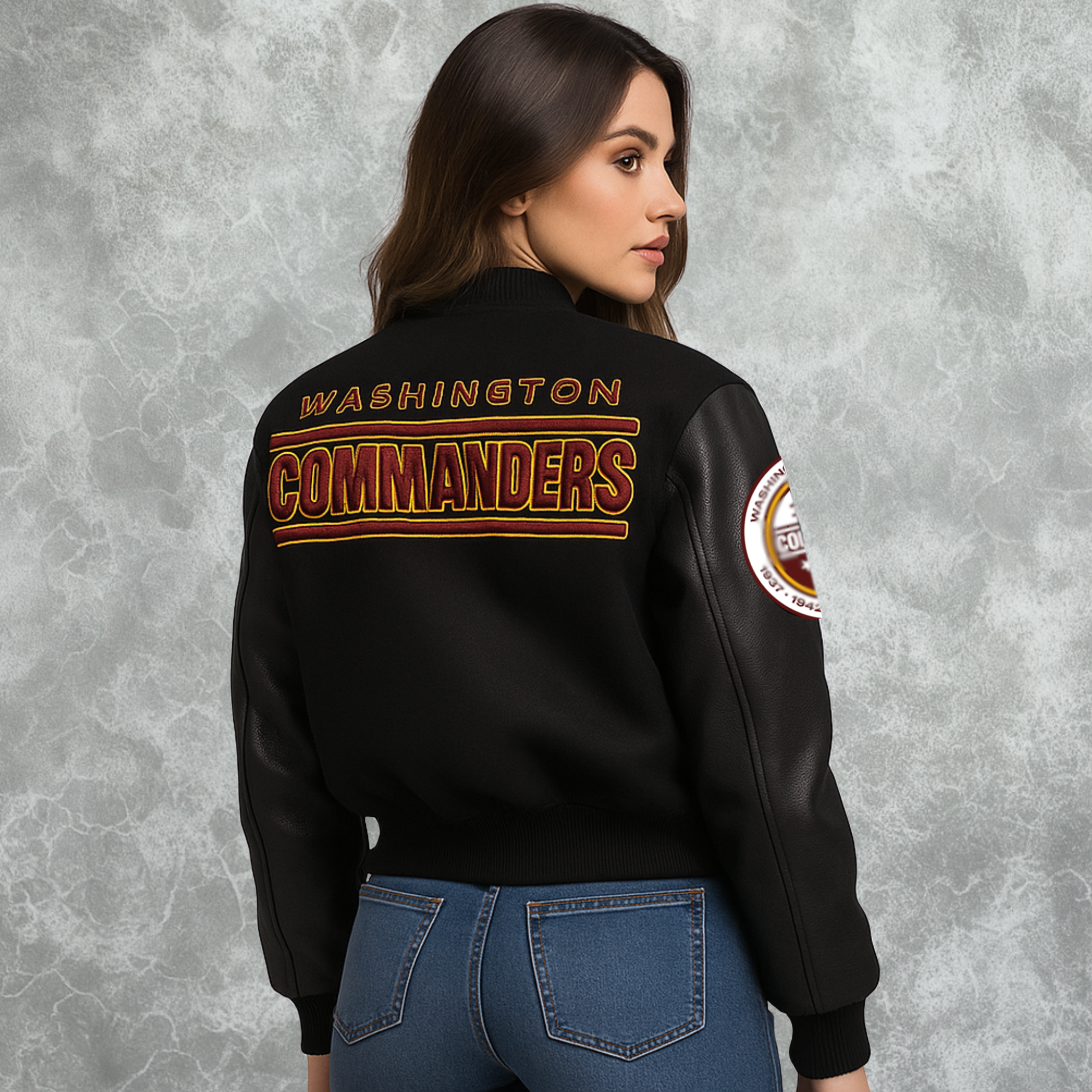  Washington Commanders Black Letterman Jacket For Women