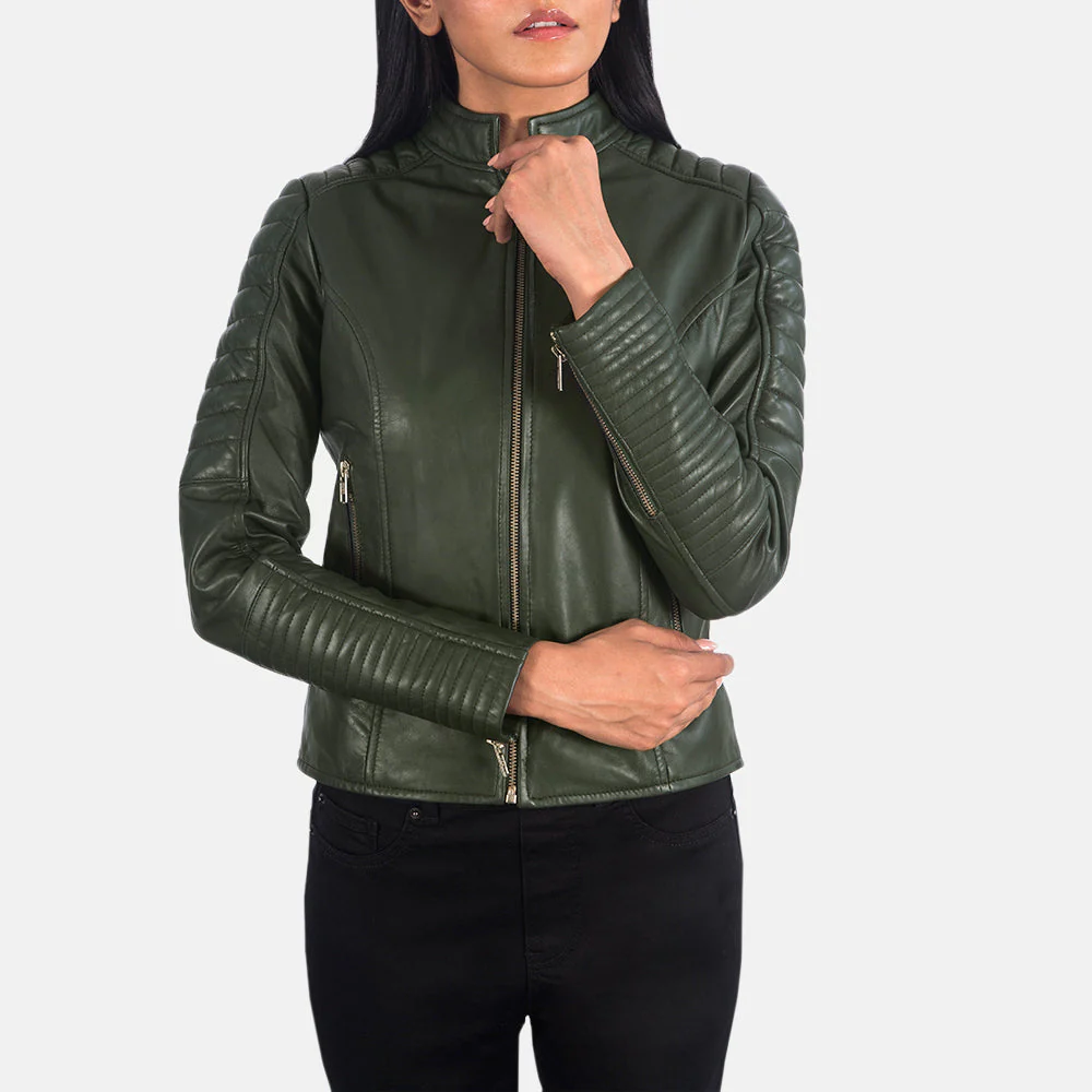 Timeless Quilted Green Leather Biker Jacket for Women