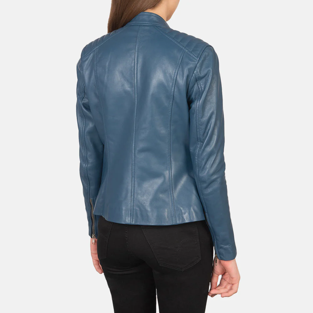Kelsee Supreme Blue Women Leather Biker Jacket