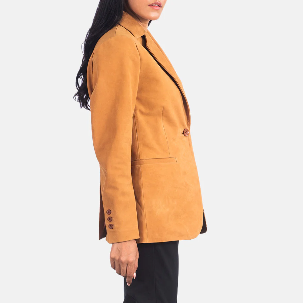 Women’s Brown Nubuck Leather Blazer | Sleek, Luxe & Timeless