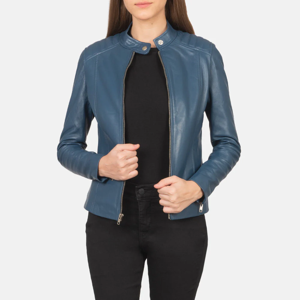 Kelsee Supreme Blue Women Leather Biker Jacket