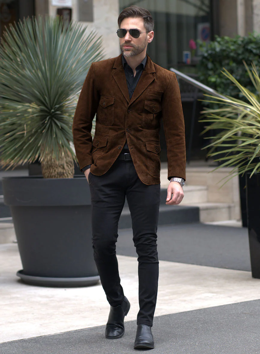 Classic 3-Button Men’s Suede Leather Blazer