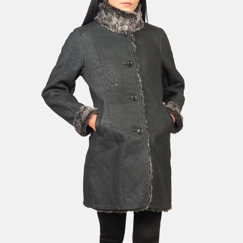 Women’s Shearling Black Real Leather Coat | Luxe, Warm & Timelessly Chic