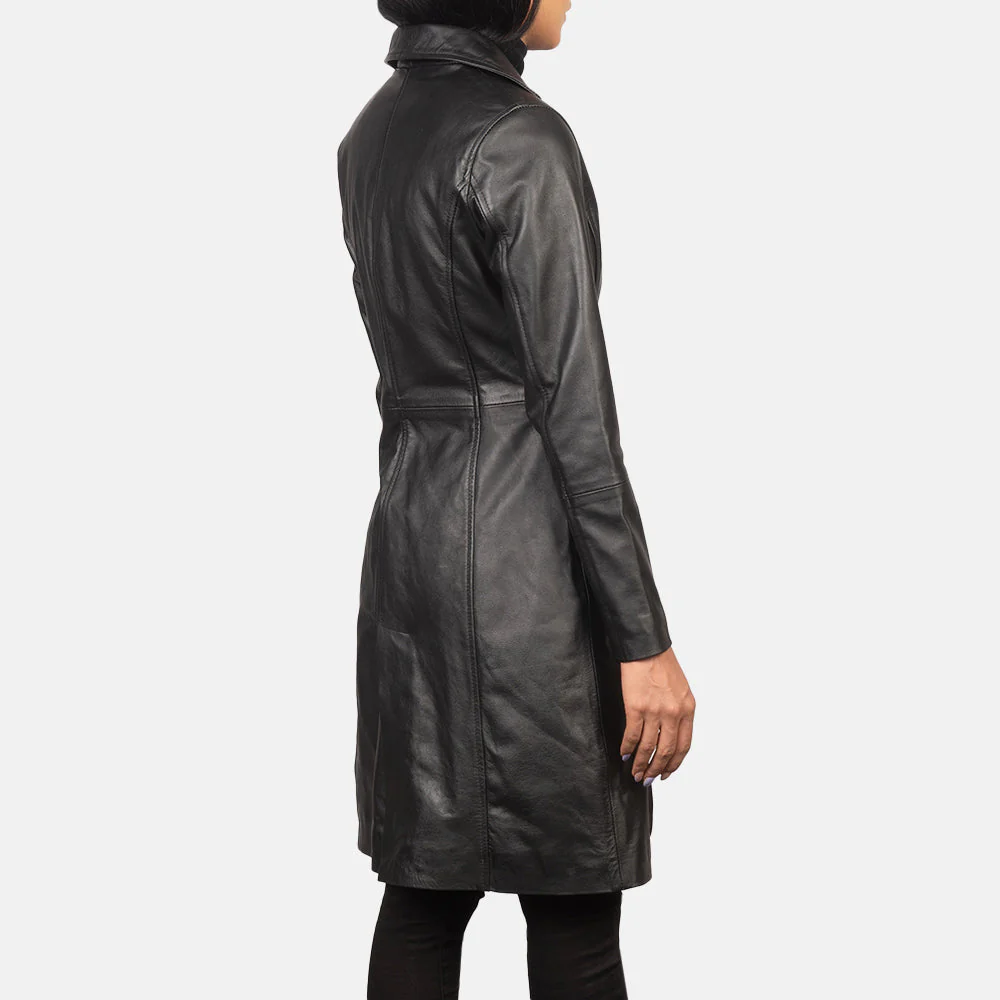 Women’s Black Real Leather Single-Breasted Coat | Sleek, Elegant & Timeless