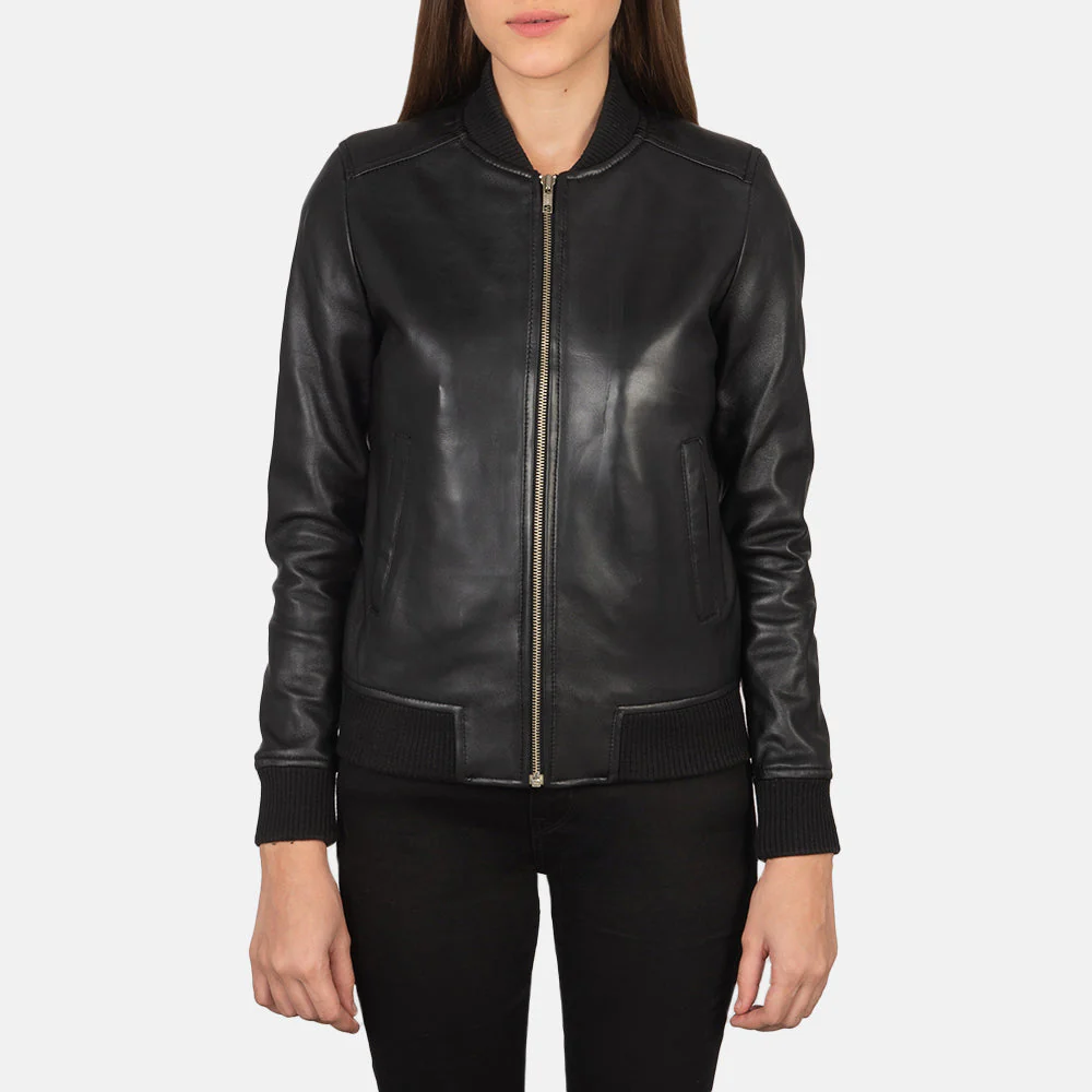 Bliss Ultimate Black Women Leather Bomber Jacket