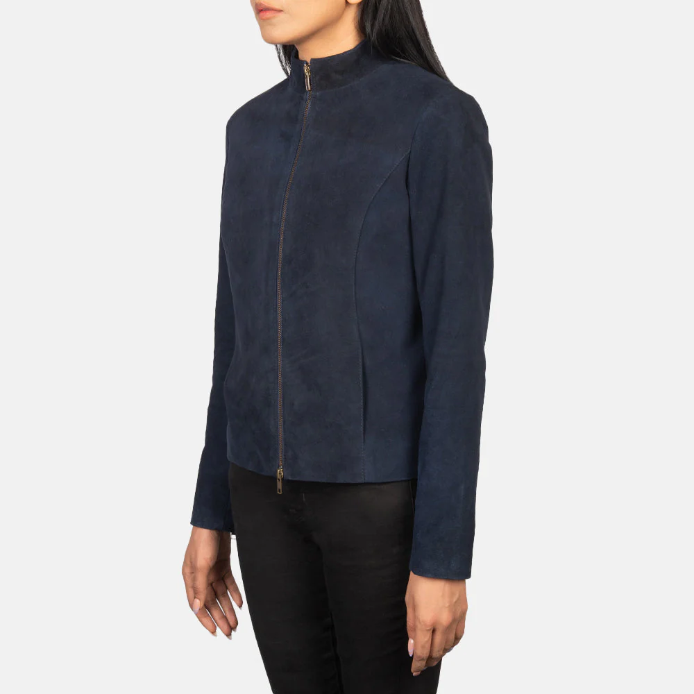 Women’s Blue Suede Biker Jacket | Effortlessly Stylish & Bold