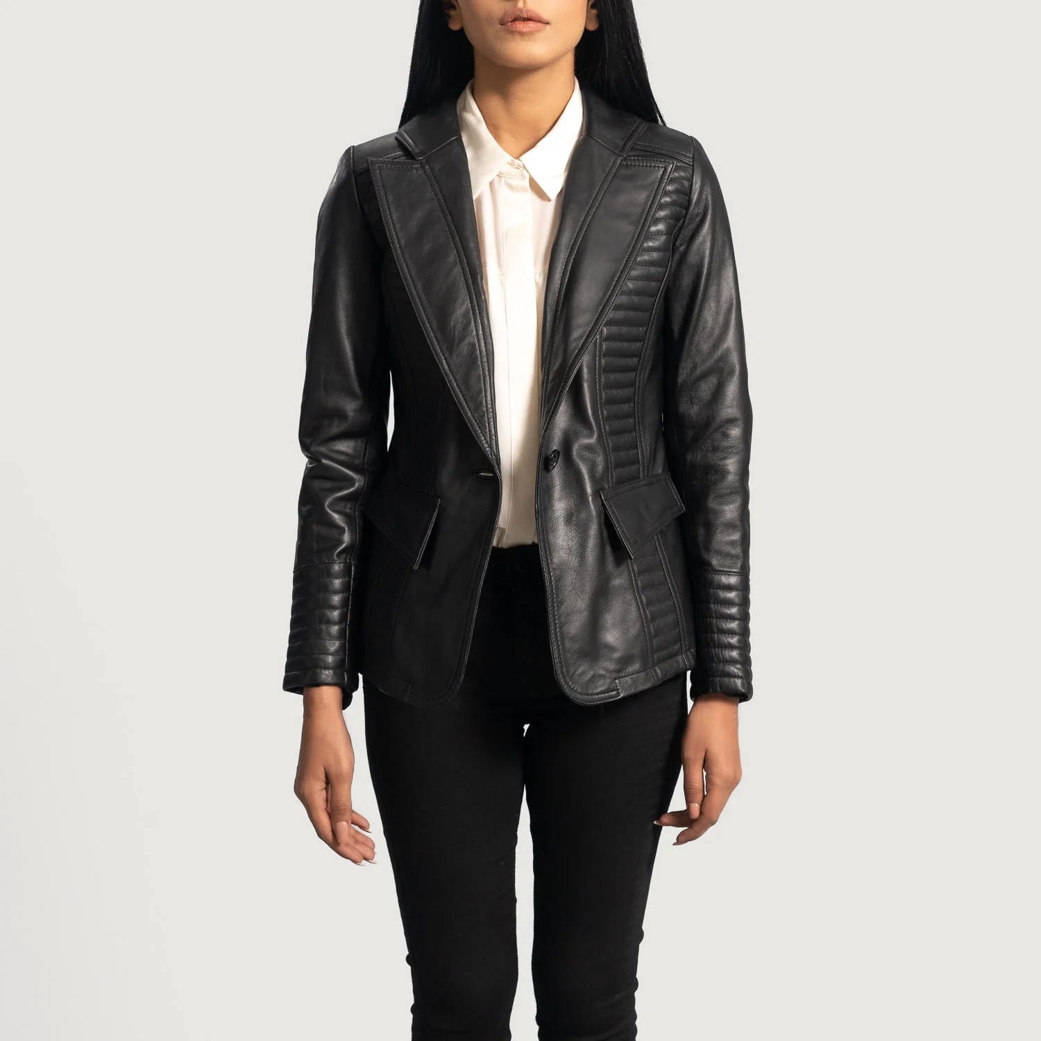 Selina Ultimate Black Women Leather Blazer