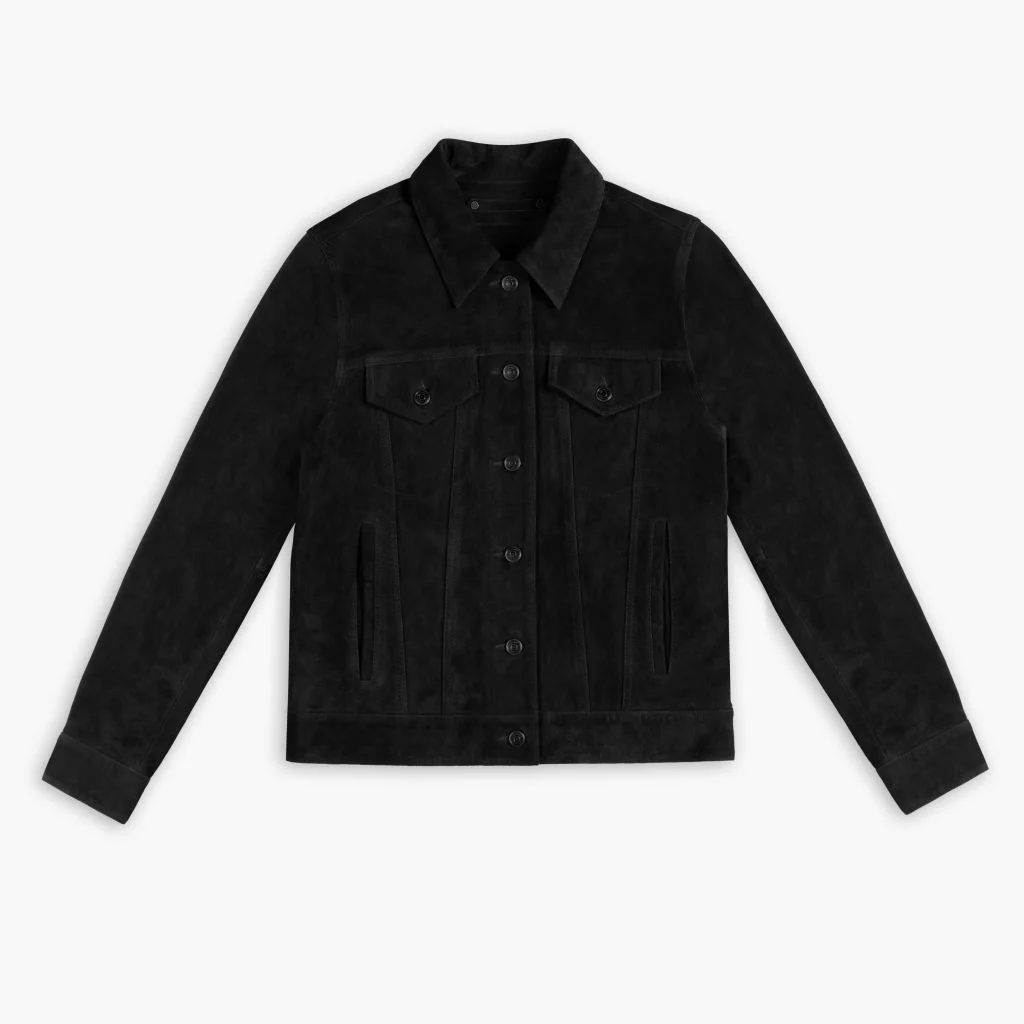 Women’s Black Suede Leather Trucker Jacket | Luxe, Timeless & Versatile