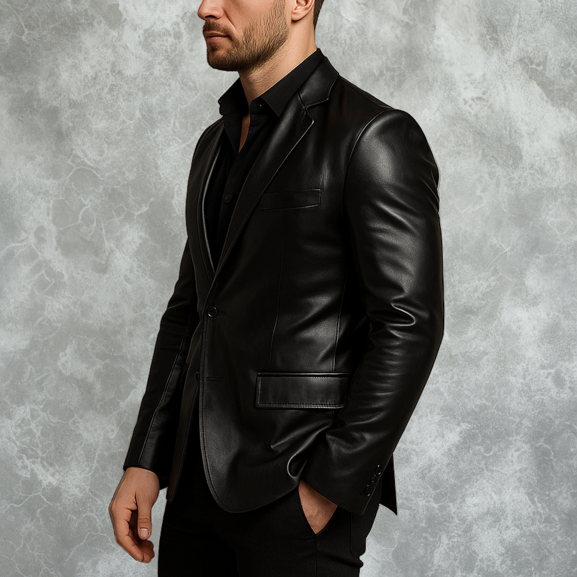 Men’s Classic Black Sheepskin Leather Blazer