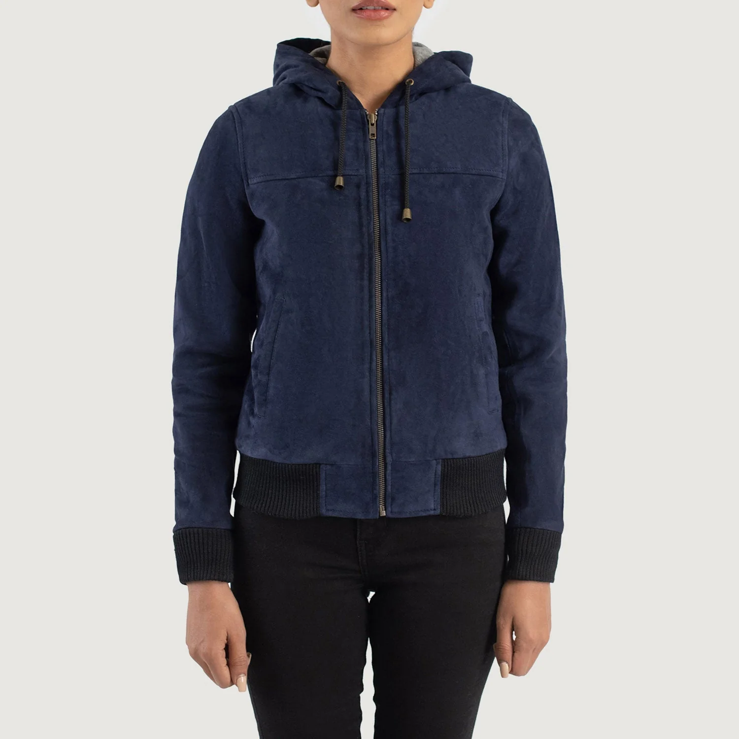 Rebella Hooded Suede Bomber Jacket