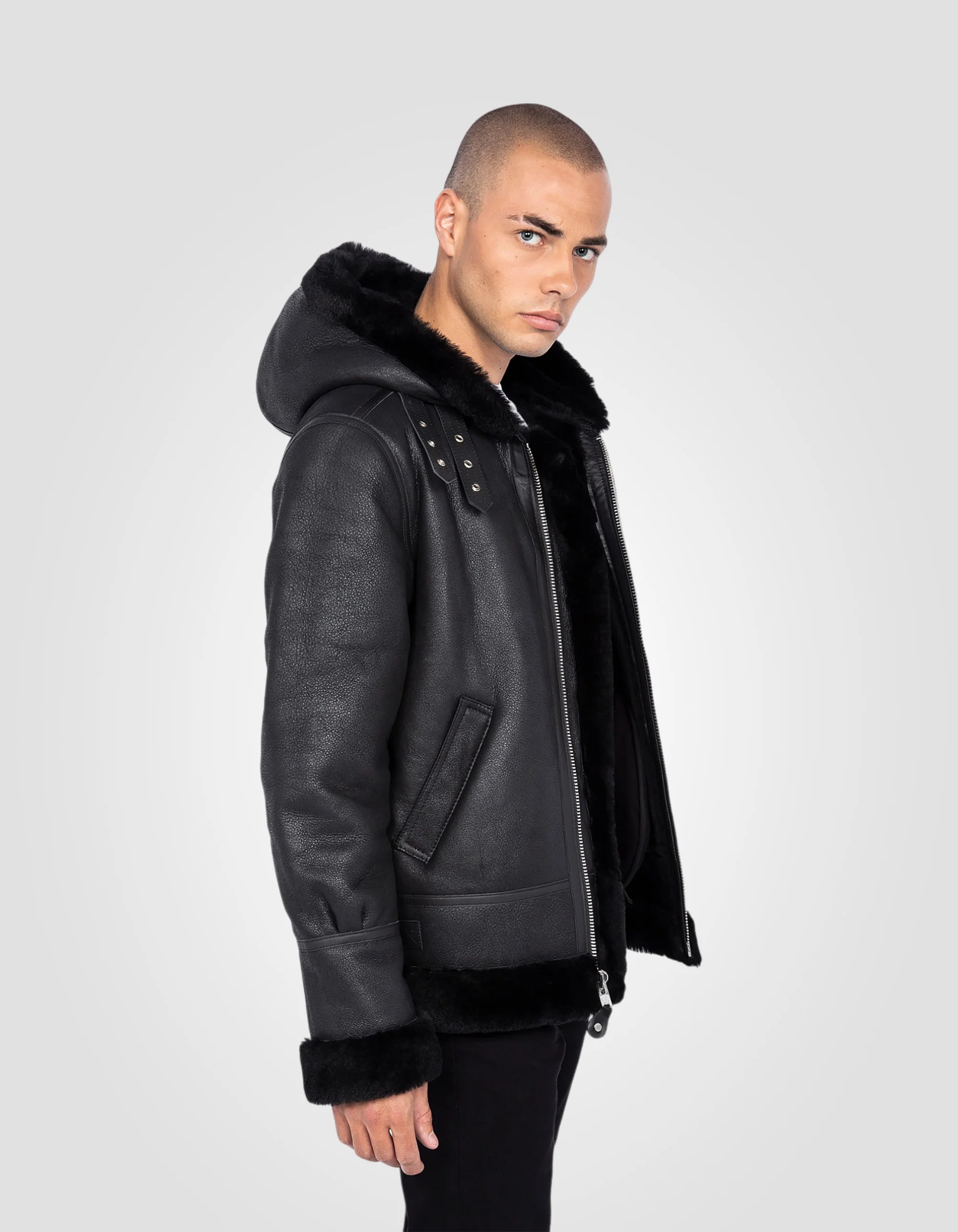 Timeless Black Shearling Hooded Jacket