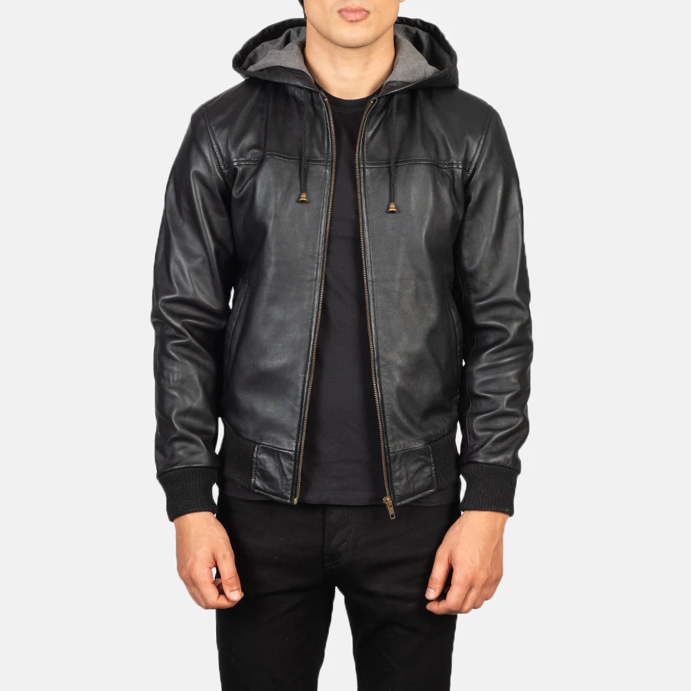 Nintenzo Hooded Leather Bomber Jacket