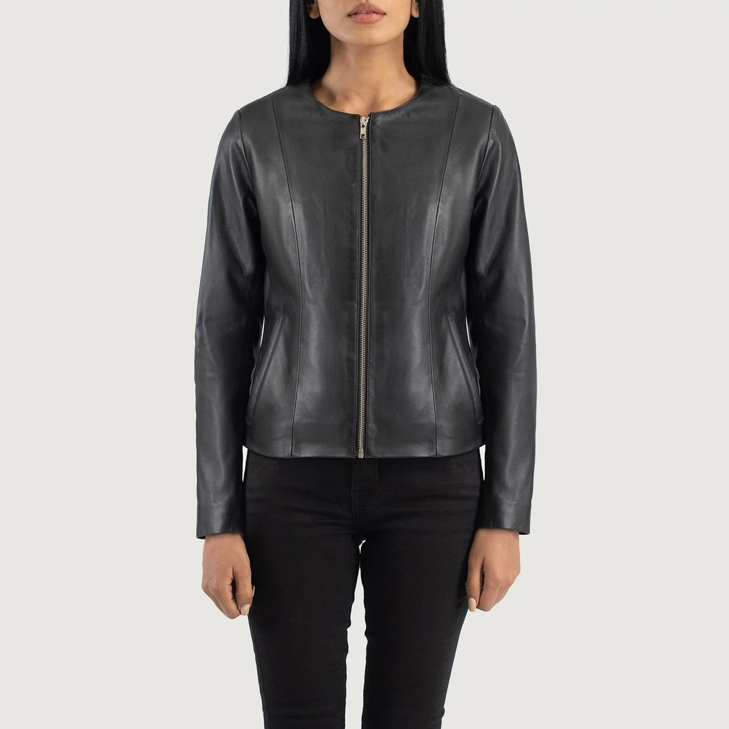 Elixir Ultimate Black Collarless Women Leather Jacket