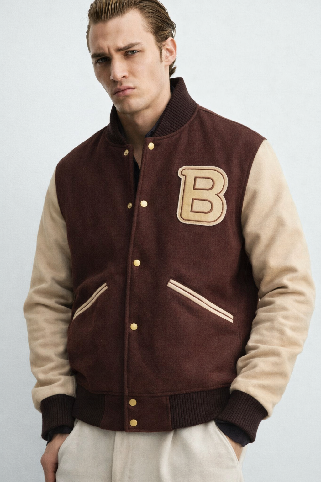 Men's B Logo Wool Varsity Jacket