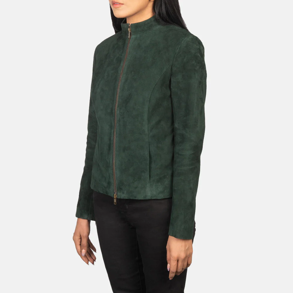 Rumella Supreme Green Women Suede Biker Jacket