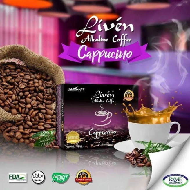 LIVEN ALKALINE CAPPUCCINO COFFEE of AIM Global 20 Sachets