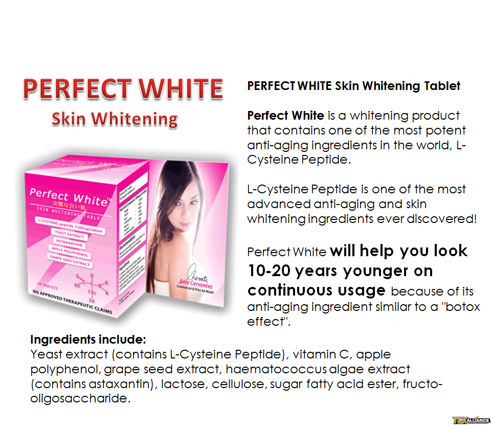 PERFECT WHITE SKIN WHITENING TABLET 30 Capsules of AIM Global USA , Canada