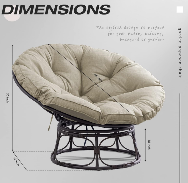 46'' Large Size Papasan Chair with Cushion and Frame Overstuffed Thickened Papasan Lounge Chair with Cushion and Frame, Lazy Chair, Circle Chair, Round Chair, Beige