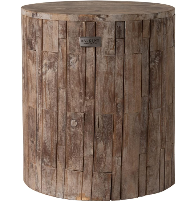 Elyse Round Rustic Garden Stool Wood Outdoor Seating & End Table Portable Adaptable Outdoor Furniture Ideal for Entertaining, Gardening & Decor - Seasoned Patina Finish