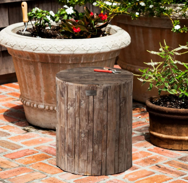 Elyse Round Rustic Garden Stool Wood Outdoor Seating & End Table Portable Adaptable Outdoor Furniture Ideal for Entertaining, Gardening & Decor - Seasoned Patina Finish