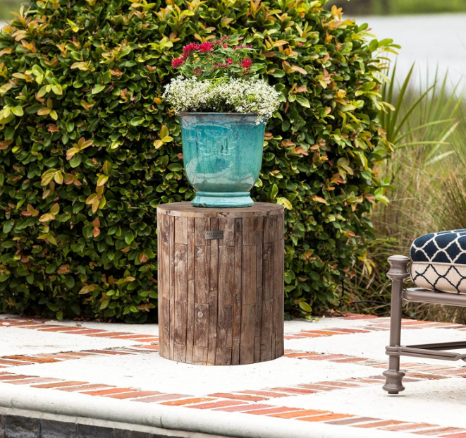 Elyse Round Rustic Garden Stool Wood Outdoor Seating & End Table Portable Adaptable Outdoor Furniture Ideal for Entertaining, Gardening & Decor - Seasoned Patina Finish