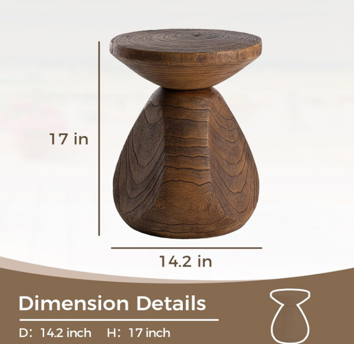 Outdoor Side Table Colored Faux Wood, Stump End Table w Tree Rings, Round Side Table Stool, Wood Tree Stump End Table for Plant Stand, Deck or Garden, Brown