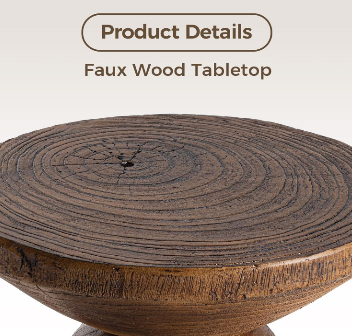 Outdoor Side Table Colored Faux Wood, Stump End Table w Tree Rings, Round Side Table Stool, Wood Tree Stump End Table for Plant Stand, Deck or Garden, Brown