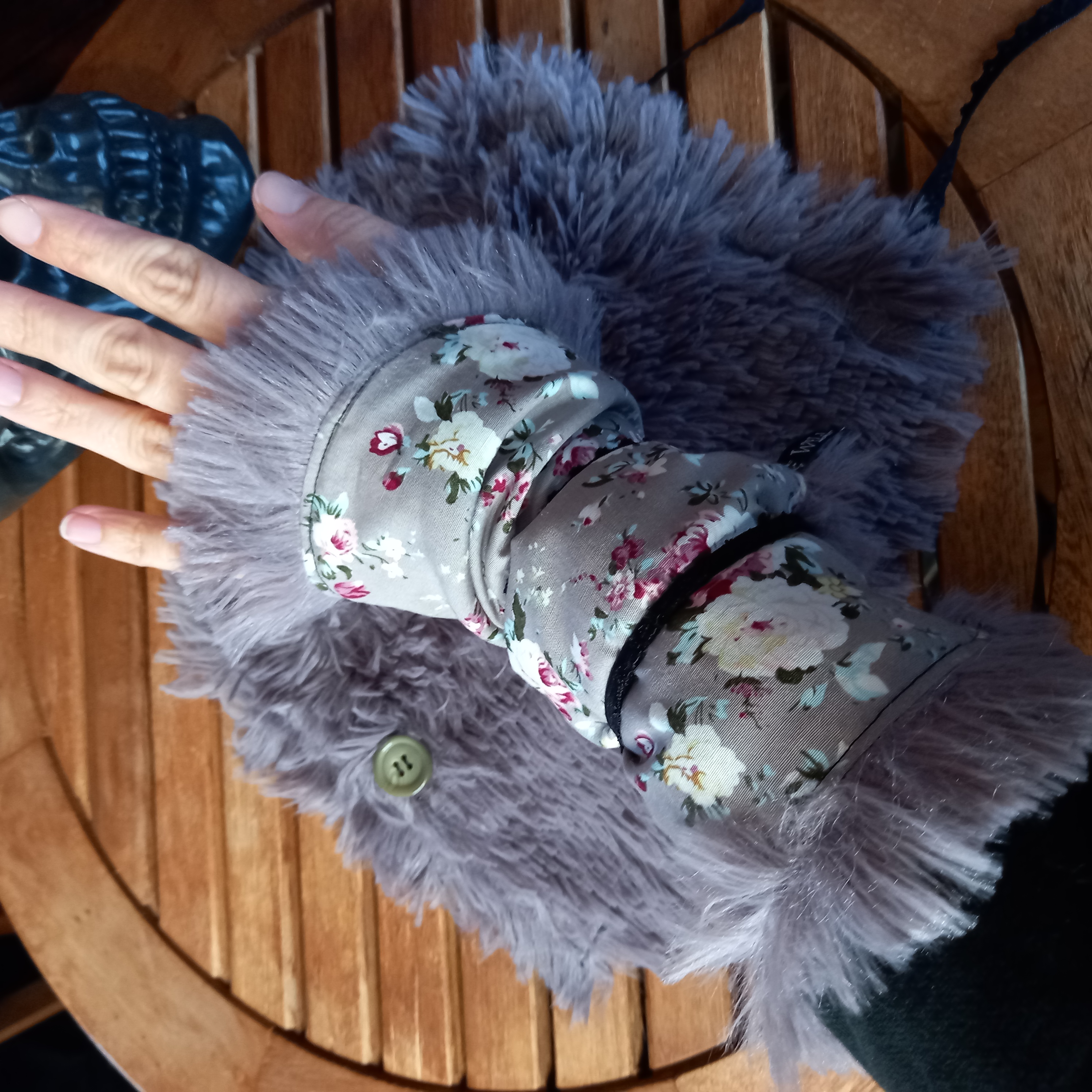 Mitaines fleuri parme/gris 