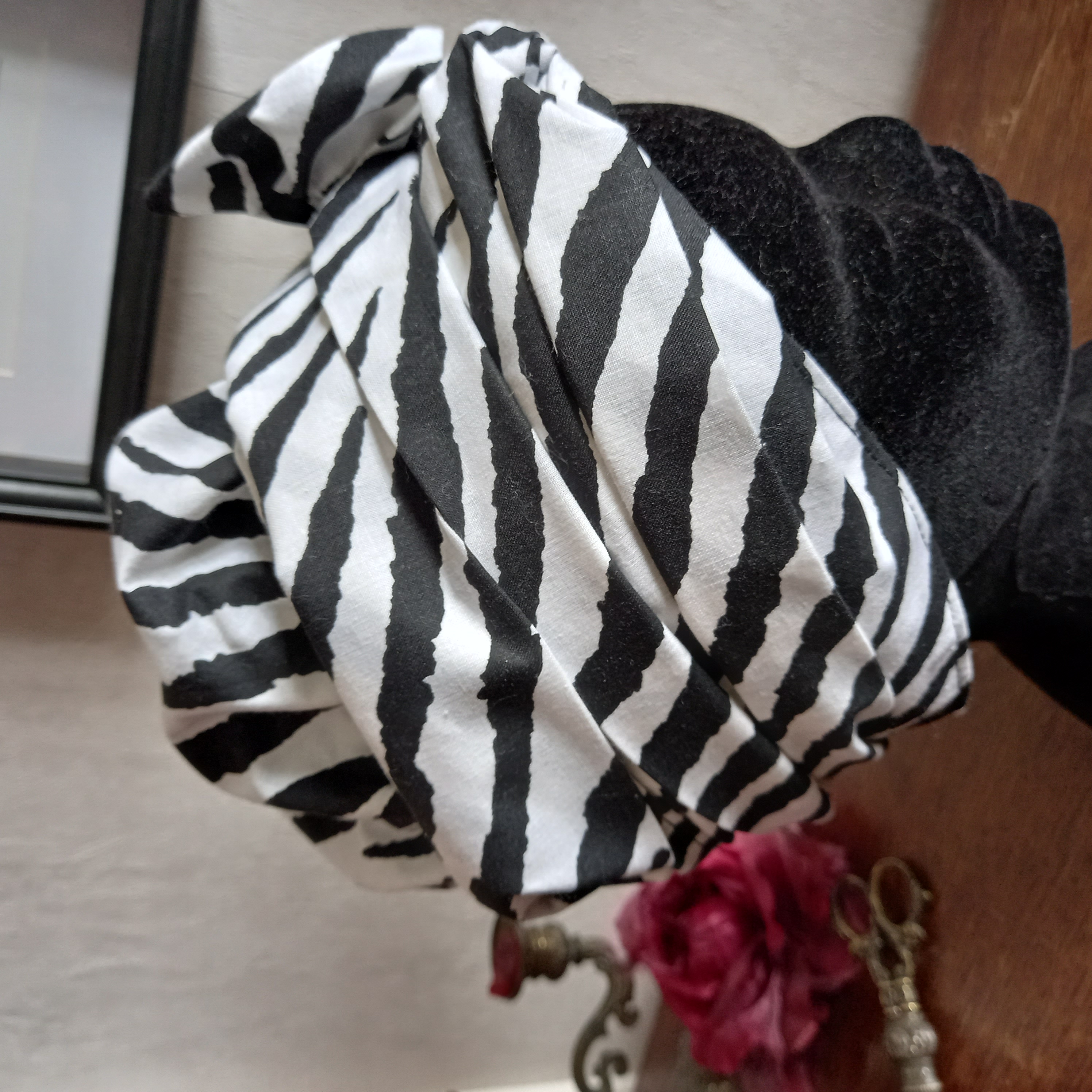 Turban coton zébré noir et blanc