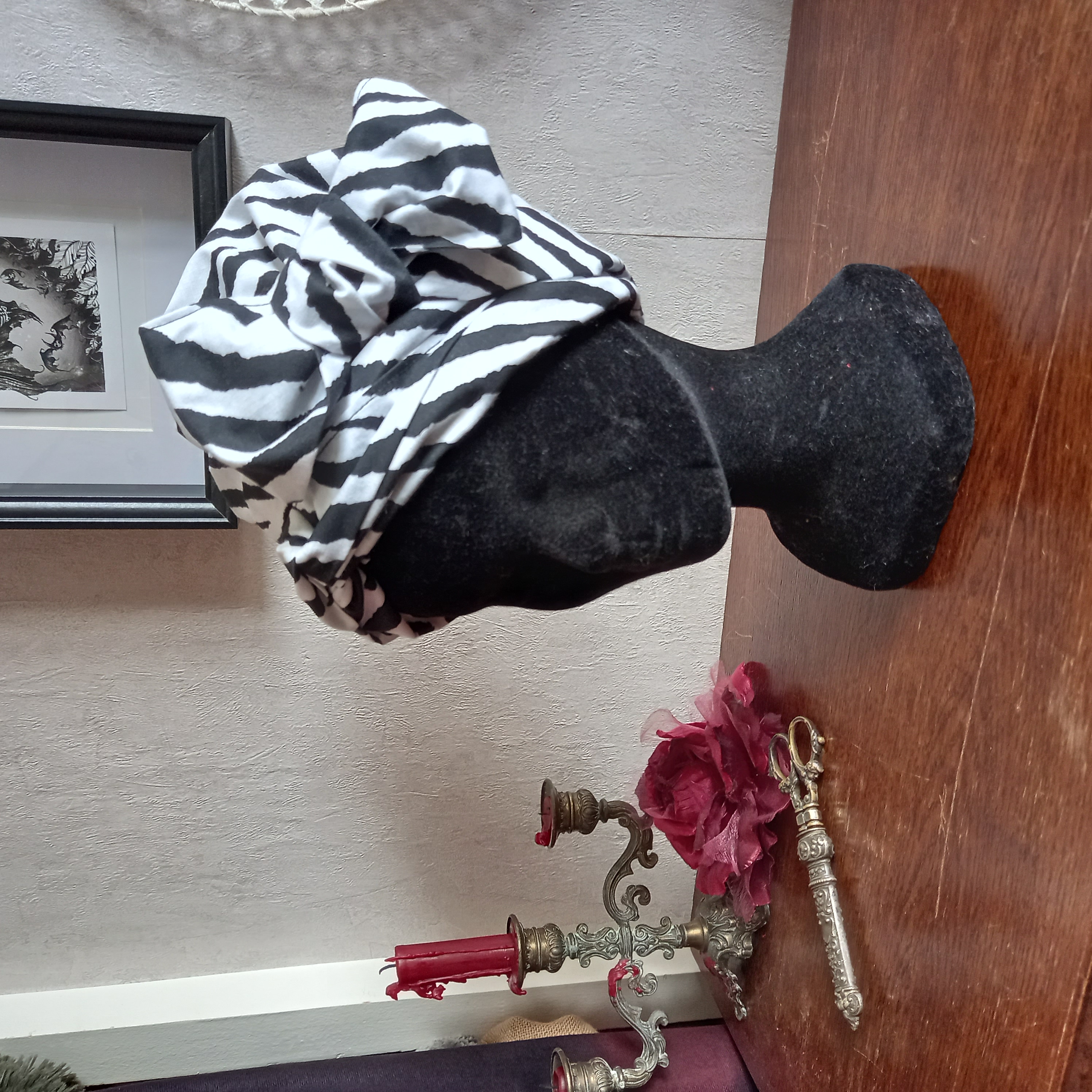 Turban coton zébré noir et blanc