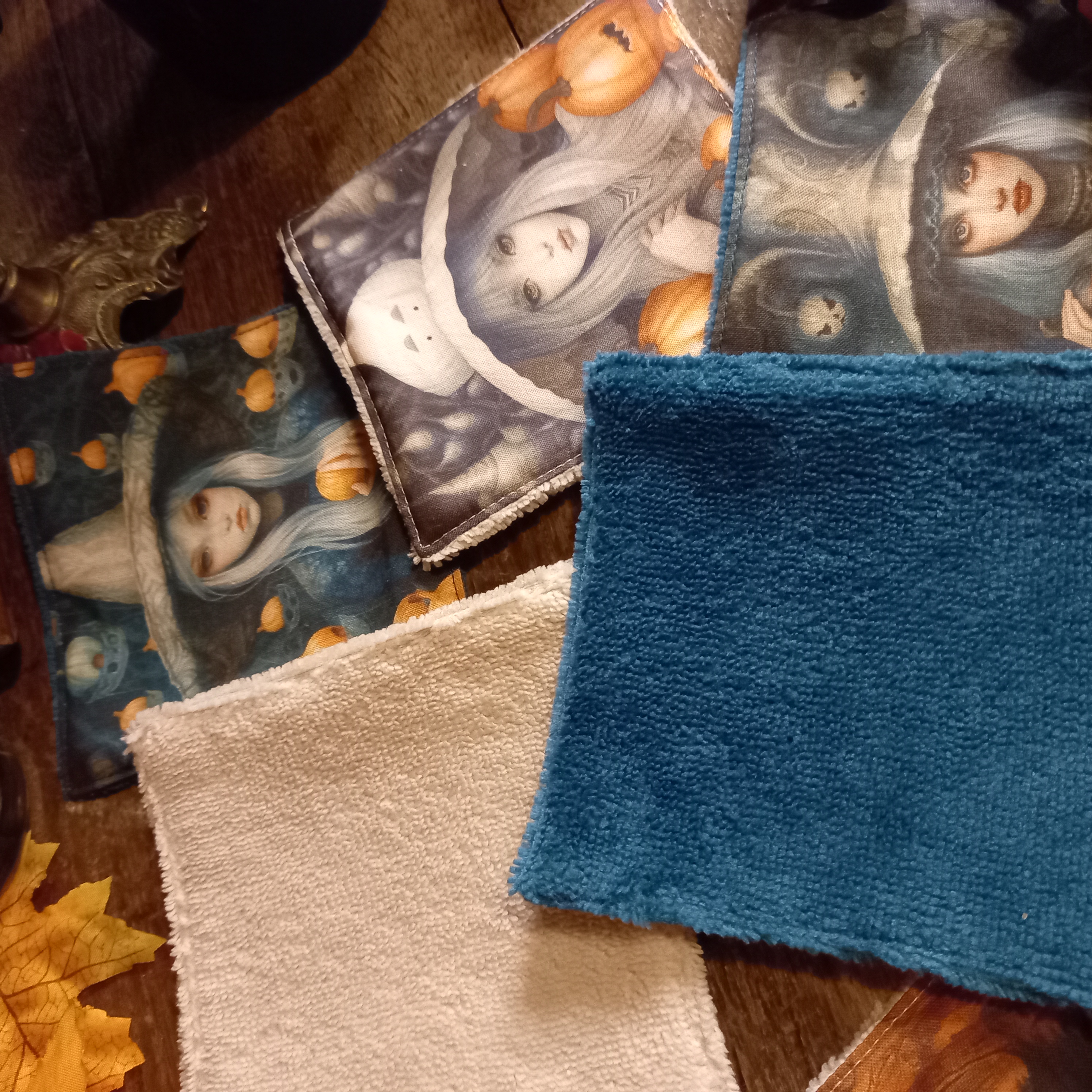 Lingettes lavables grand format sorcières bleu et grisx8
