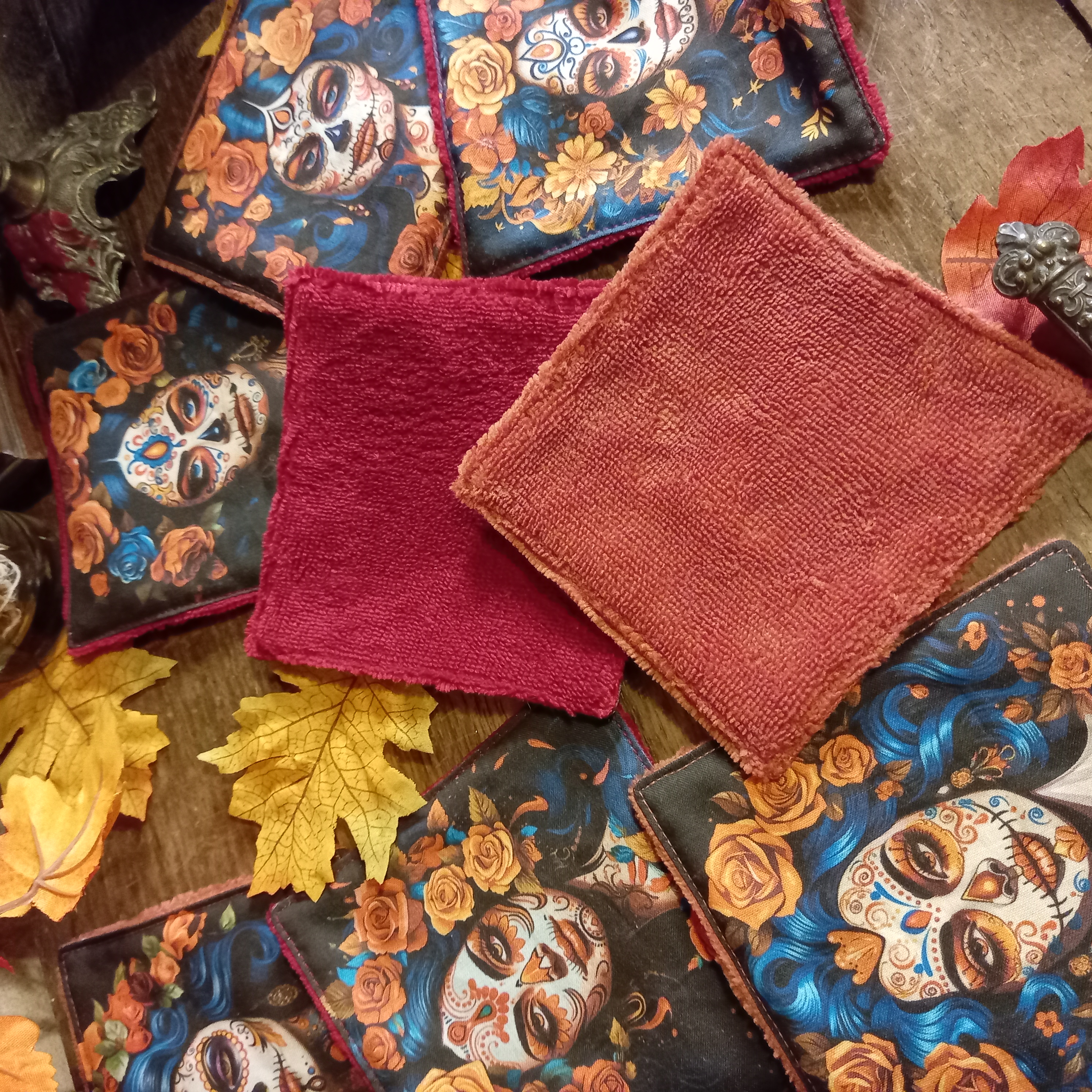 Lingettes lavables grand format Santa Muerta x8