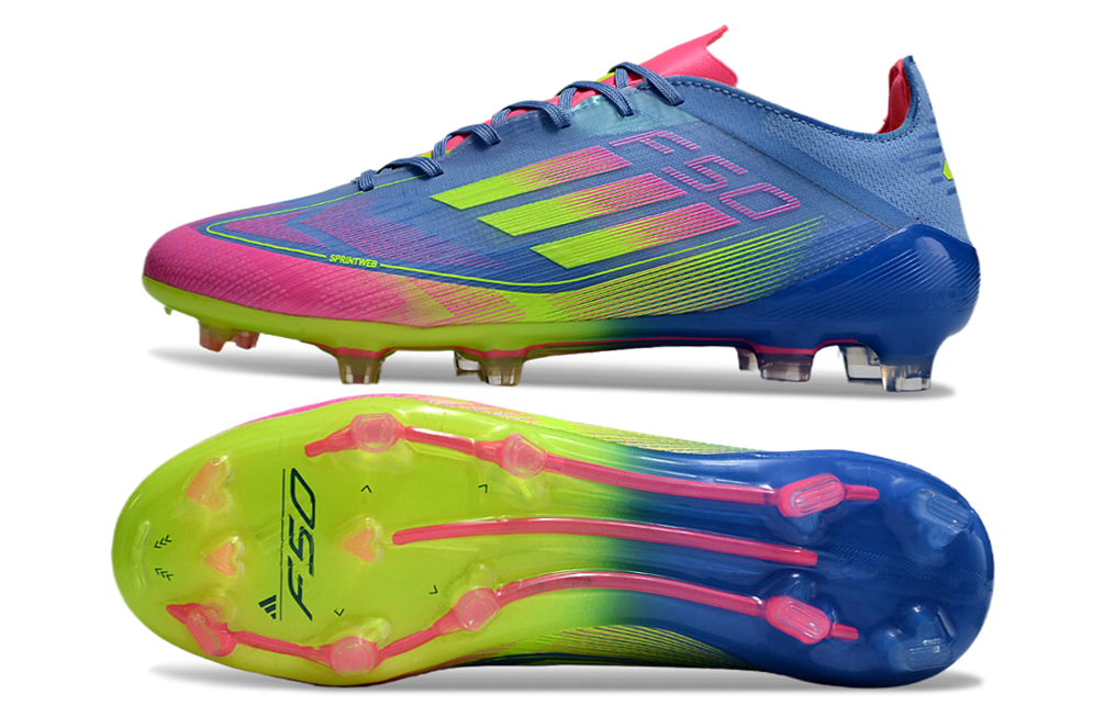  Adidas F50 Elite FG Laceless - Azul Fusion/Limón Lúcido/Rosa Lúcido