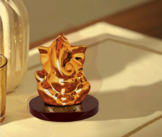 Ceramic Golden Plating Ganesha Idol