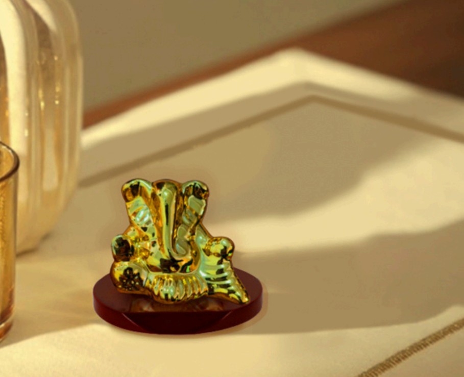 Ceramic Golden Plating Ganesha Idol