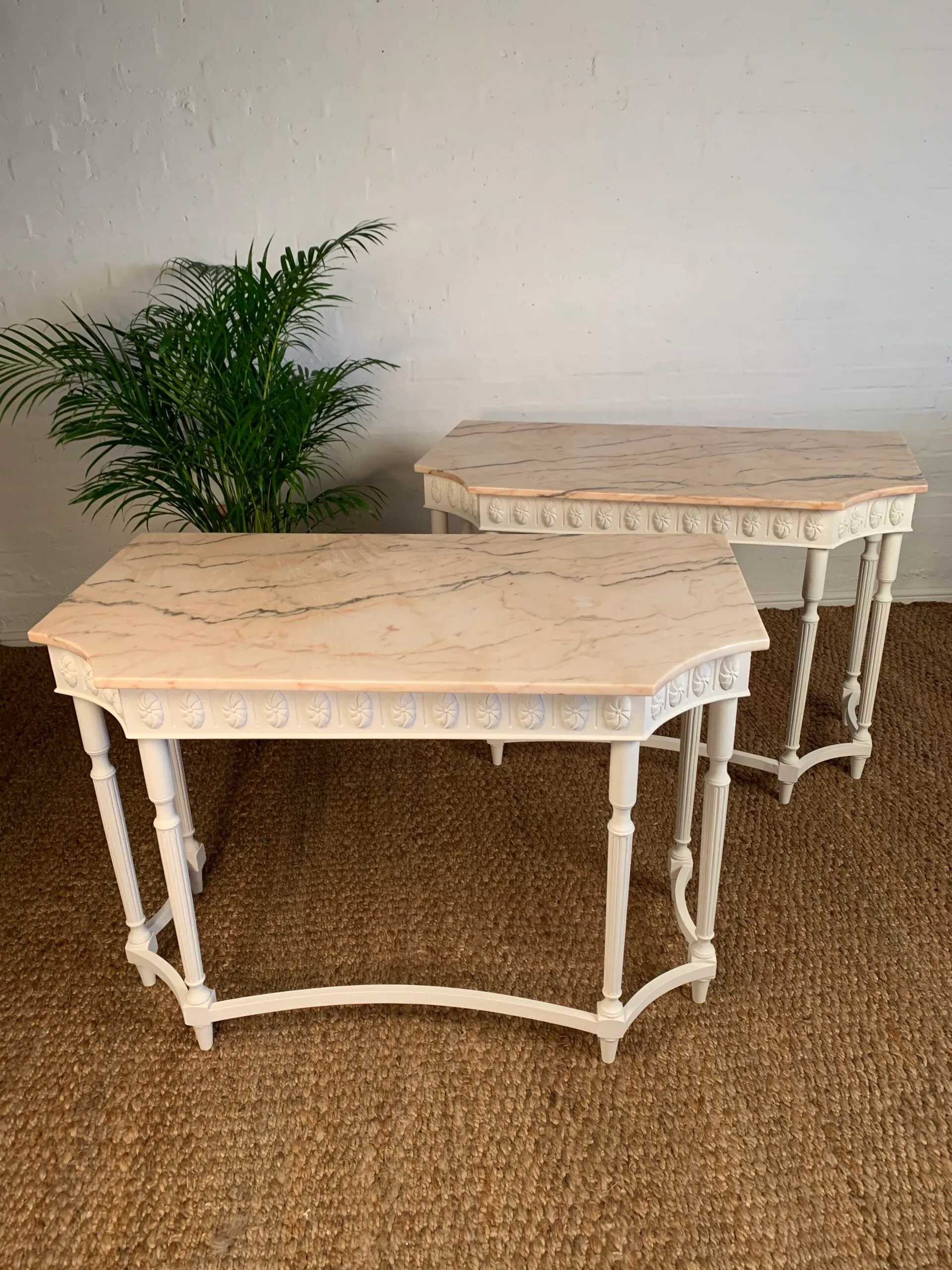 Pair Of White Painted Beech Pier/ Console Tables