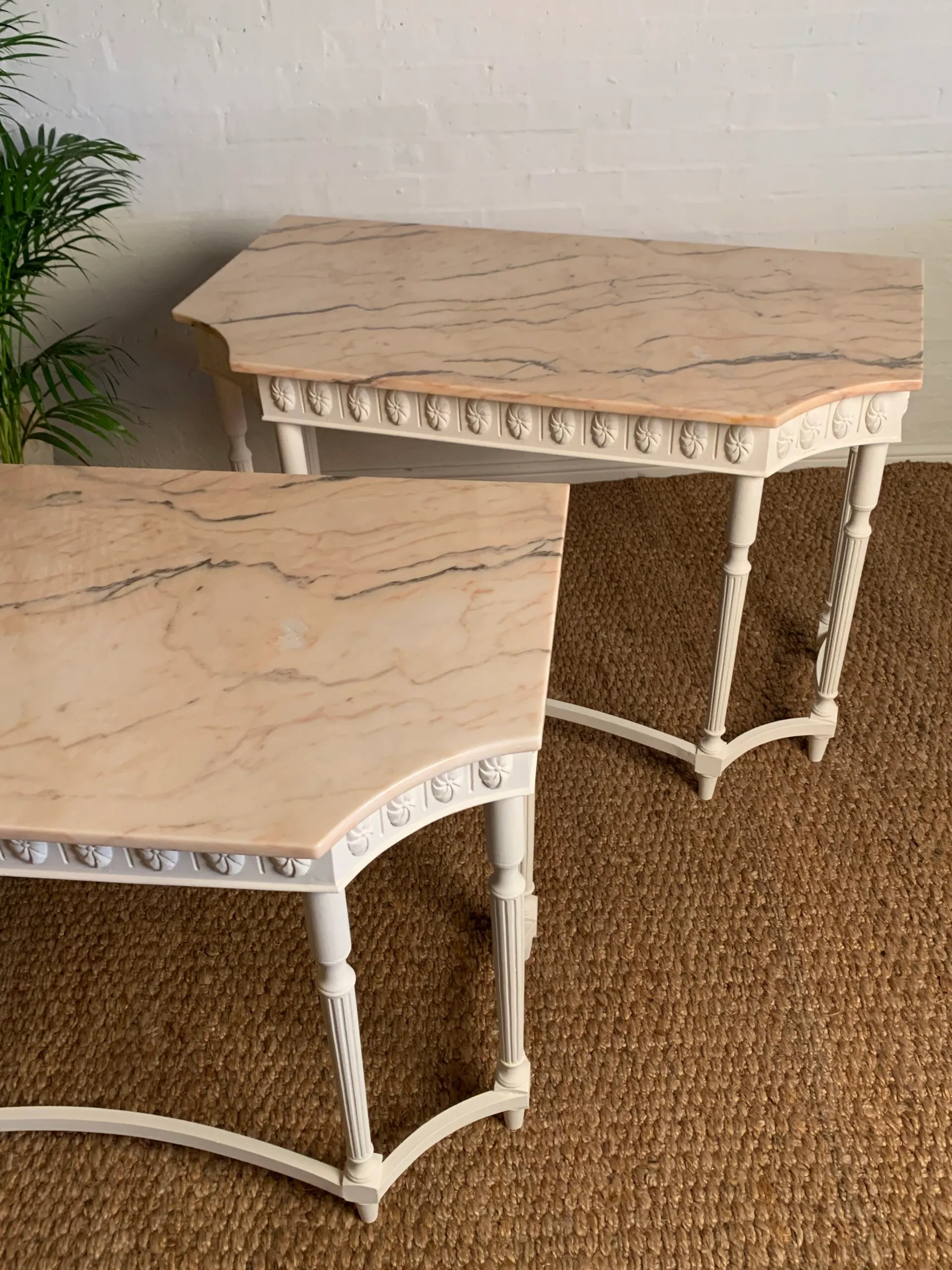 Pair Of White Painted Beech Pier/ Console Tables